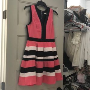 Boutique Striped coral, navy, white dress.